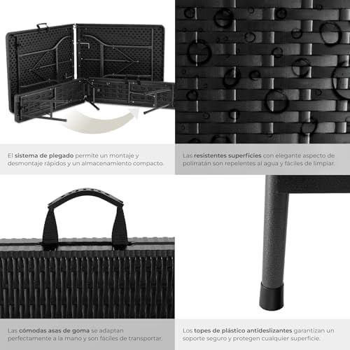 TecTake® 3-Piece Folding Table Set, Camping Table Set with 2 x Benches, Outdoor Garden Table, Steel Frame, Leg Stops, Easy Assembly, Ideal for Camping, Garden, Terrace, Picnic – Black